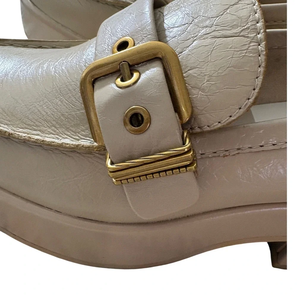 Dolce‎ Vita Yonder Loafers Sesame Crinkle Chunky Platform Leather sz 8.5